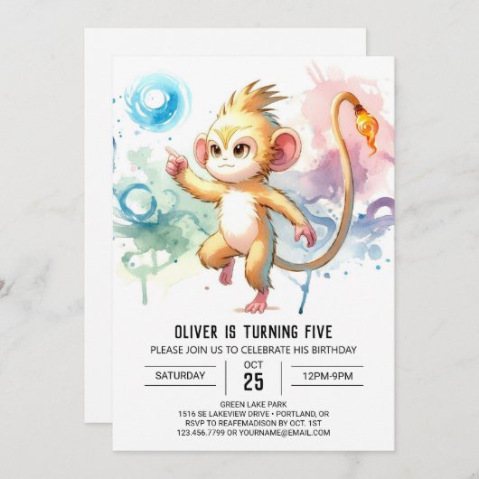 Chic speelse aap verjaardag kaart (Voorkant / Achterkant)