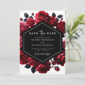Chic Speelse Crimson Red Wedding Save The Date (Staand voorkant)