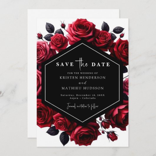 Chic Speelse Crimson Red Wedding Save The Date (Voorkant / Achterkant)