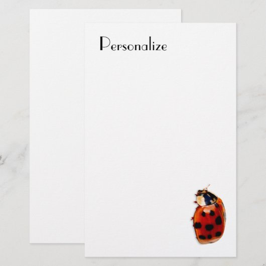 Chic Spoted Ladybug met naam Briefpapier (Voorkant / Achterkant)