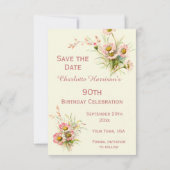 Chic Spring Bloemen 90ste verjaardag Save The Date (Achterkant)