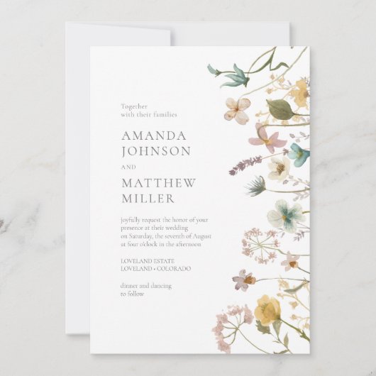 Chic Spring Delicate Ppress Florals Wedding Kaart (Voorkant)