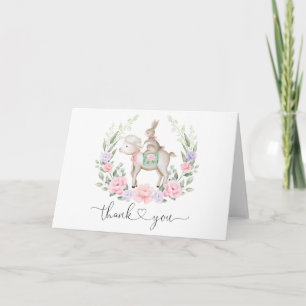 Chic Spring Floral Bunny Konijn & Lam Dank u Kaart