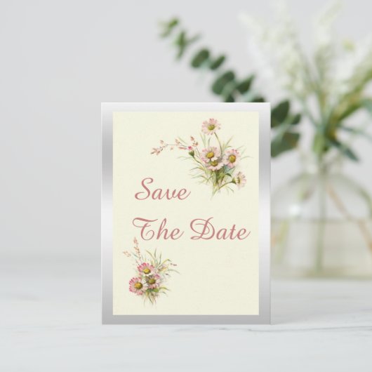 Chic Spring Flowers 50th Birthday Bewaar de datum Aankondigingskaart (Staand voorkant)
