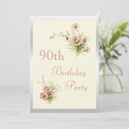 Chic Spring Flowers 90th Birthday Kaart (Staand voorkant)