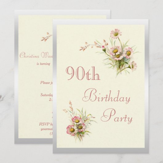 Chic Spring Flowers 90th Birthday Kaart (Voorkant / Achterkant)