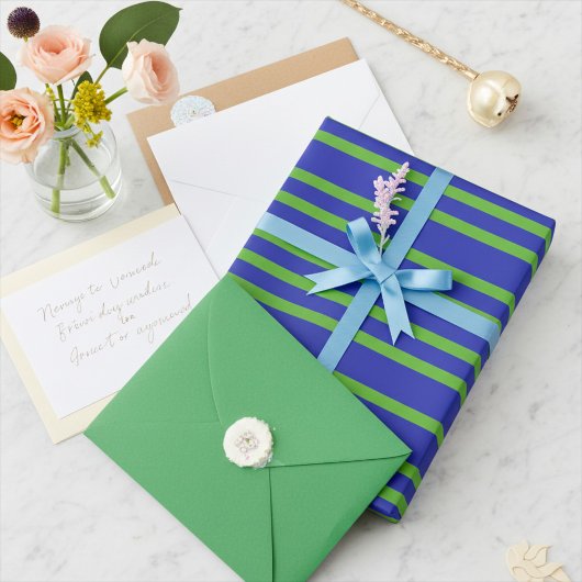 Chic Spring Green en Blue Stripes Wrapping Paper Cadeaupapier