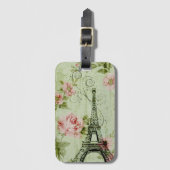 chic spring mint roze floral paris eiffel tower bagagelabel (Voorkant (verticaal))