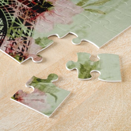 chic spring mint roze floral paris eiffel tower legpuzzel (Zijkant)