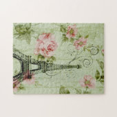 chic spring mint roze floral paris eiffel tower legpuzzel (Horizontaal)