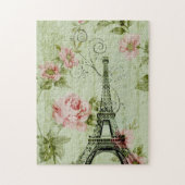 chic spring mint roze floral paris eiffel tower legpuzzel (Verticaal)