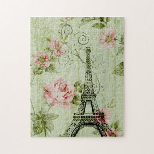 chic spring mint roze floral paris eiffel tower legpuzzel
