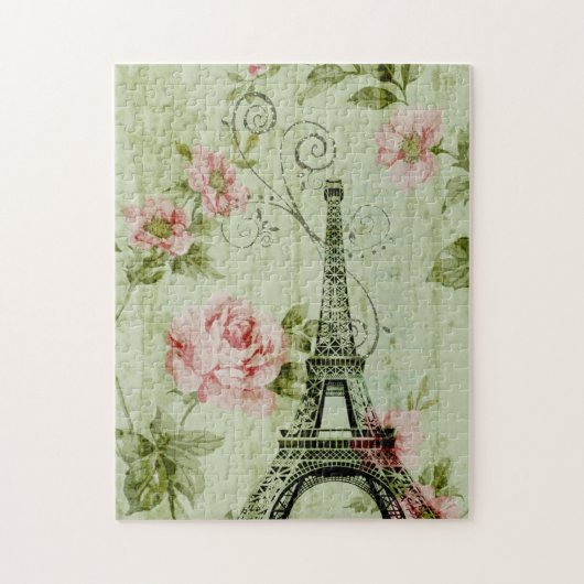 chic spring mint roze floral paris eiffel tower legpuzzel (Verticaal)