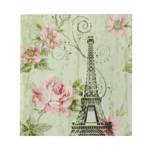 chic spring mint roze floral paris eiffel tower notitieblok (Voorkant)