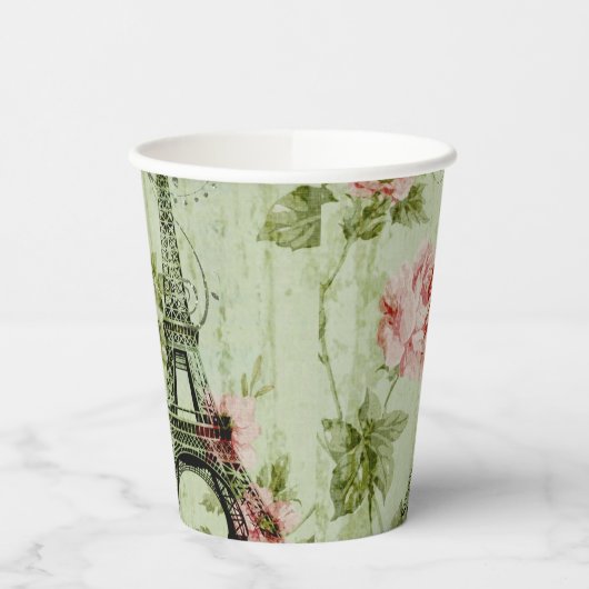chic spring mint roze floral paris eiffel tower papieren bekers (Links)