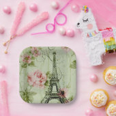 chic spring mint roze floral paris eiffel tower papieren bordje (Feest)