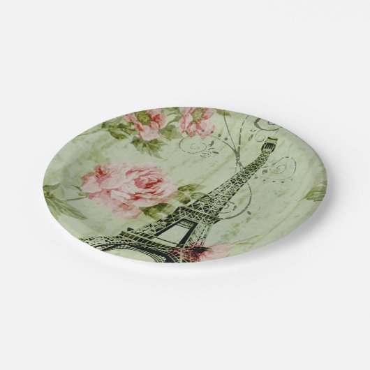 chic spring mint roze floral paris eiffel tower papieren bordje (Gekanteld)