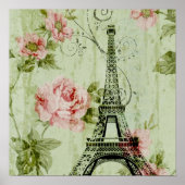 chic spring mint roze floral paris eiffel tower poster (Voorkant)