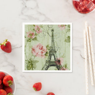 chic spring mint roze floral paris eiffel tower servet