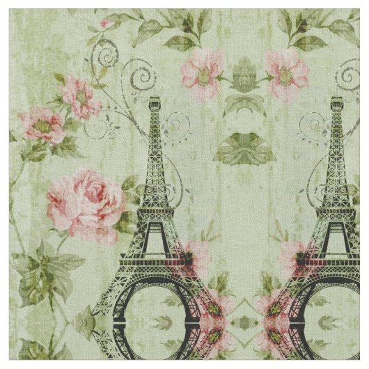 chic spring mint roze floral paris eiffel tower stof (Close Up)