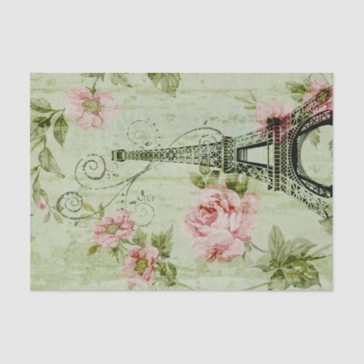 chic spring mint roze floral paris eiffel tower tissuepapier (Voorkant)