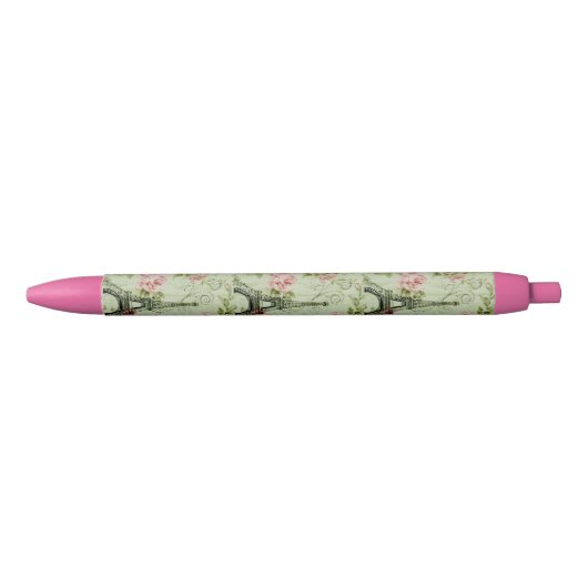 chic spring mint roze floral paris eiffel tower zwarte inkt pen (Voorkant)