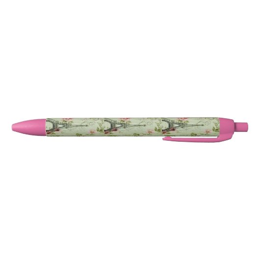 chic spring mint roze floral paris eiffel tower zwarte inkt pen (Bodem)