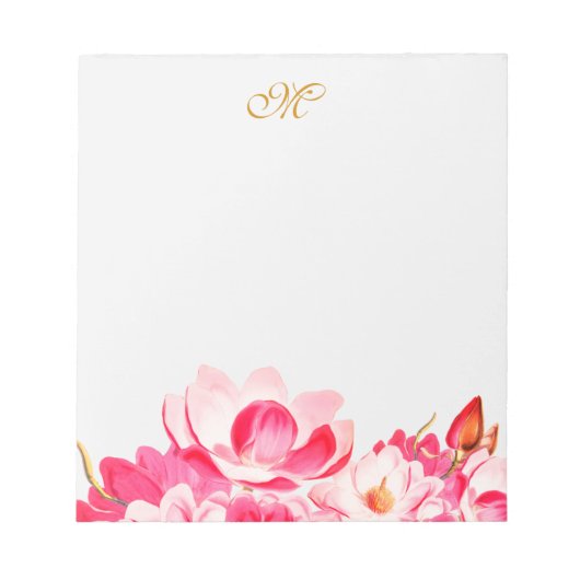 Chic Spring roze Magnolias Floral Monogram Blocnot Notitieblok (Voorkant)