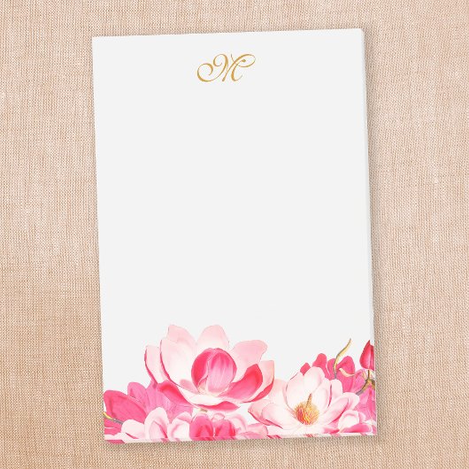 Chic Spring roze Magnolias Floral Monogram Blocnot Post-it® Notes