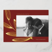 Chic Sprout Deep Red en Gold Foil Holiday Kaart (Voorkant)