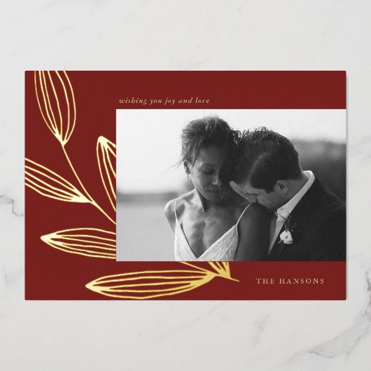 Chic Sprout Deep Red en Gold Foil Holiday Kaart (Voorkant)