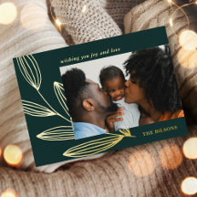 Chic Sprout Green en Gold Foil Holiday Fotokaart