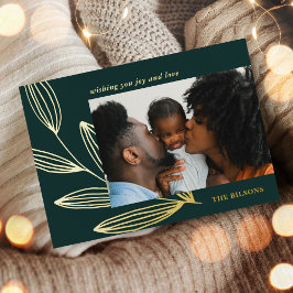 Chic Sprout Green en Gold Foil Holiday Fotokaart Folie Feestdagenkaart