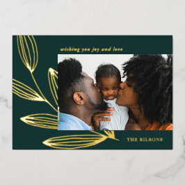 Chic Sprout Green en Gold Foil Holiday Fotokaart Folie Feestdagenkaart