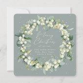 Chic Square Snowberry+Eucalyptus Christmas Wreath Feestdagenkaart (Voorkant)