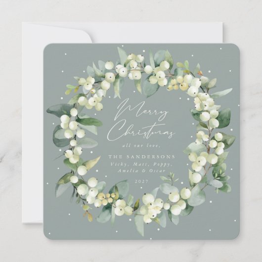 Chic Square Snowberry+Eucalyptus Christmas Wreath Feestdagenkaart (Voorkant)