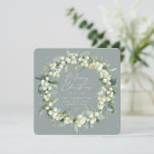 Chic Square Snowberry+Eucalyptus Christmas Wreath Feestdagenkaart (Staand voorkant)