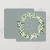 Chic Square Snowberry+Eucalyptus Christmas Wreath Feestdagenkaart (Voorkant / Achterkant)