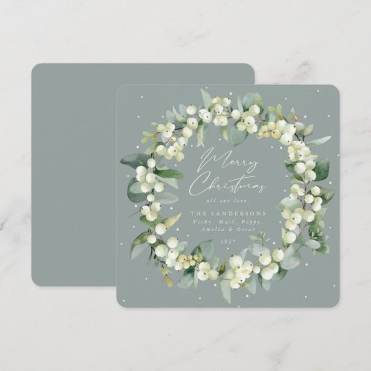 Chic Square Snowberry+Eucalyptus Christmas Wreath Feestdagenkaart (Voorkant / Achterkant)