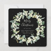 Chic Square Snowberry+Eucalyptus Kerstmis Wreater Feestdagenkaart (Voorkant)