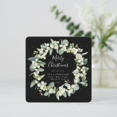 Chic Square Snowberry+Eucalyptus Kerstmis Wreater Feestdagenkaart (Staand voorkant)