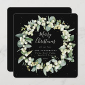 Chic Square Snowberry+Eucalyptus Kerstmis Wreater Feestdagenkaart (Voorkant / Achterkant)