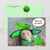 CHIC ST.PATRICK'S DAY CAT, GROENE ROZEN, IRISH BEE BRIEFKAART (Voorkant / Achterkant)
