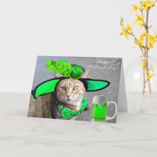 CHIC ST.PATRICK'S DAY CAT, GROENE ROZEN, IRISH BEE KAART (Gele Bloem)