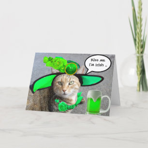 CHIC ST.PATRICK'S DAY CAT, GROENE ROZEN, IRISH BEE KAART