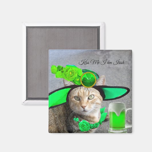 CHIC ST.PATRICK'S DAY CAT, GROENE ROZEN, IRISH BEE MAGNEET (Voorkant / Achterkant)