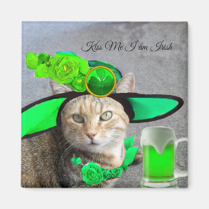 CHIC ST.PATRICK'S DAY CAT, GROENE ROZEN, IRISH BEE MAGNEET