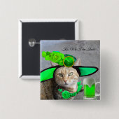 CHIC ST.PATRICK'S DAY CAT, GROENE ROZEN, IRISH BEE VIERKANTE BUTTON 5,1 CM (Voorkant /achterkant)
