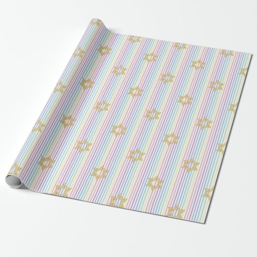 Chic Star of David Rainbow Striped Pattern Cadeaupapier (Uitgerold)