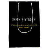 Chic Star Patroon Happy Birthday Zilver Goud Zwart Medium Cadeauzakje (Achterkant)